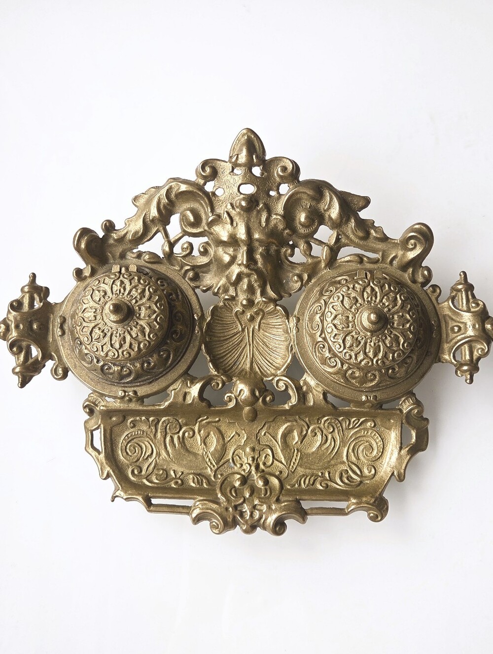 Antique French Rococo Brass Double Inkwell